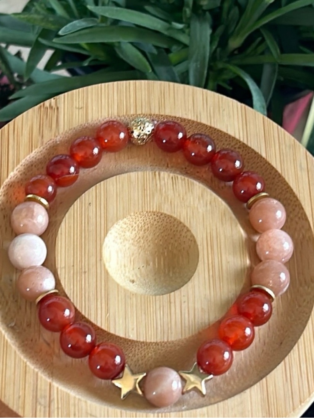Handmade Carnelian + Peach Moonstone + Star Hematite + Lava Rock Bracelet ✨